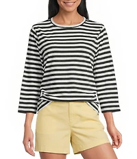 Westbound Stripe Print 3/4 Sleeve Crew Neck Top