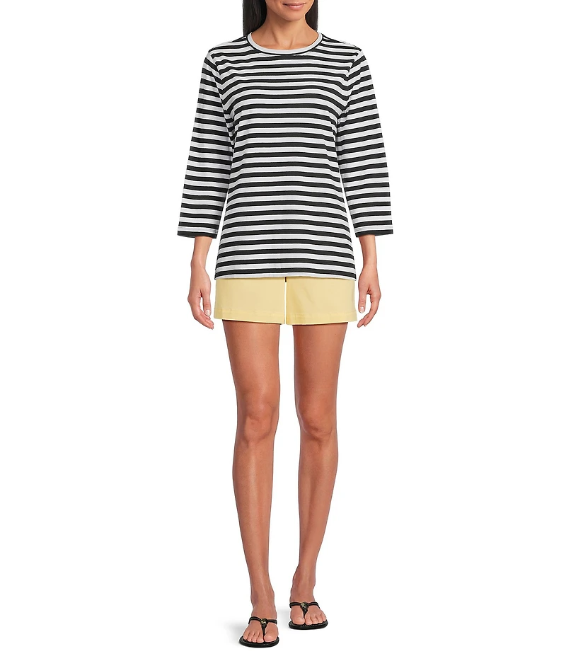 Westbound Stripe Print 3/4 Sleeve Crew Neck Top