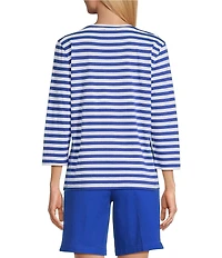 Westbound Perfect Outfit Picks Stripe Print 3/4 Sleeve Crew Neck Top