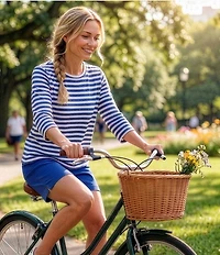 Westbound Perfect Outfit Picks Stripe Print 3/4 Sleeve Crew Neck Top