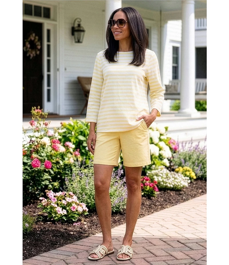 Westbound Perfect Outfit Picks Stripe Print 3/4 Sleeve Crew Neck Top