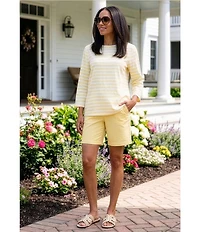 Westbound Perfect Outfit Picks Stripe Print 3/4 Sleeve Crew Neck Top