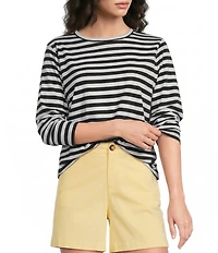 Westbound Perfect Outfit Picks Stripe Print 3/4 Sleeve Crew Neck Top