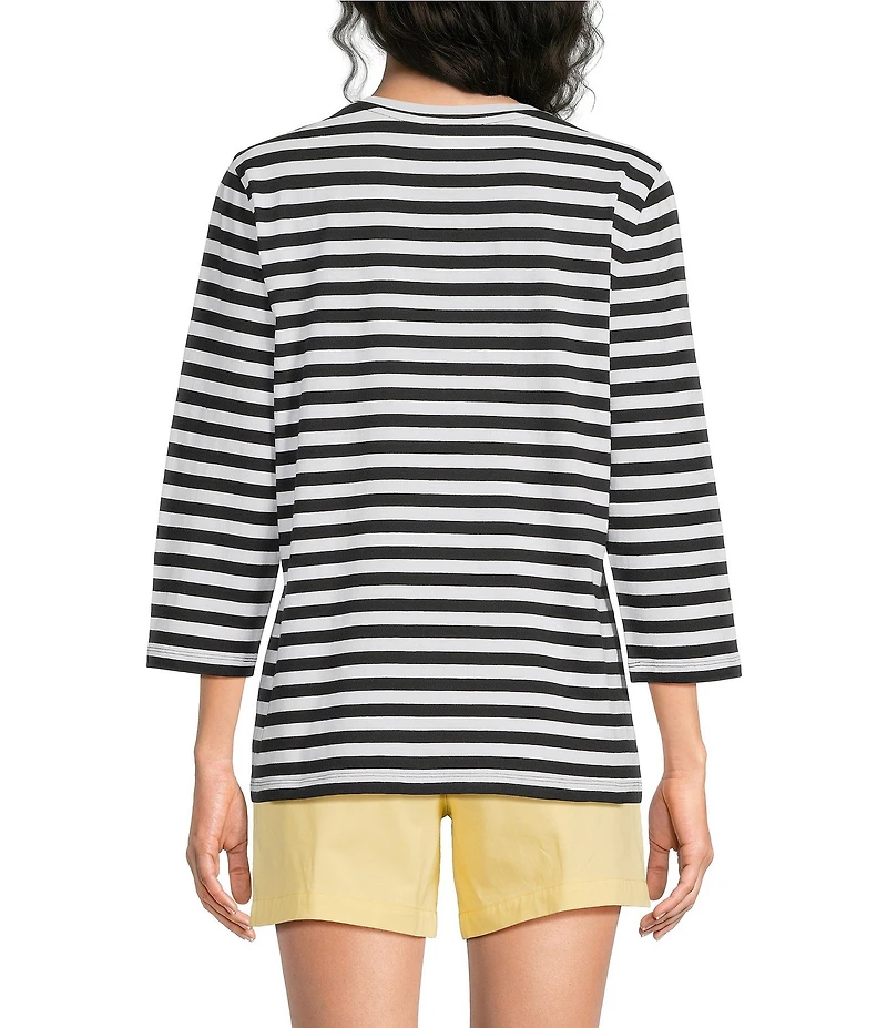 Westbound Perfect Outfit Picks Stripe Print 3/4 Sleeve Crew Neck Top