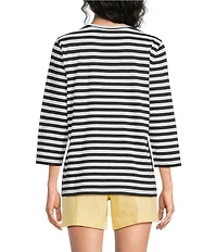 Westbound Perfect Outfit Picks Stripe Print 3/4 Sleeve Crew Neck Top