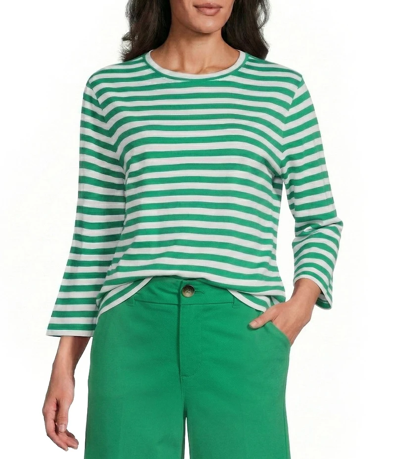 Westbound Stripe Print 3/4 Sleeve Crew Neck Top