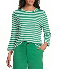 Westbound Stripe Print 3/4 Sleeve Crew Neck Top