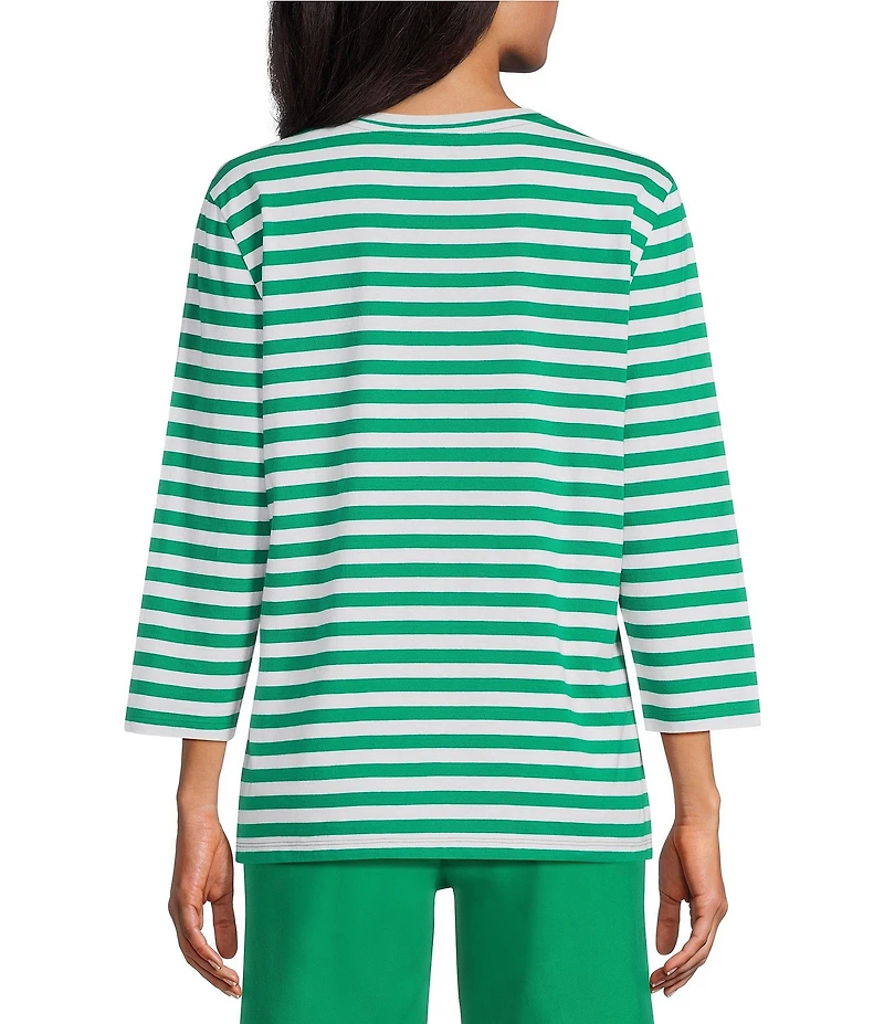 Westbound Stripe Print 3/4 Sleeve Crew Neck Top