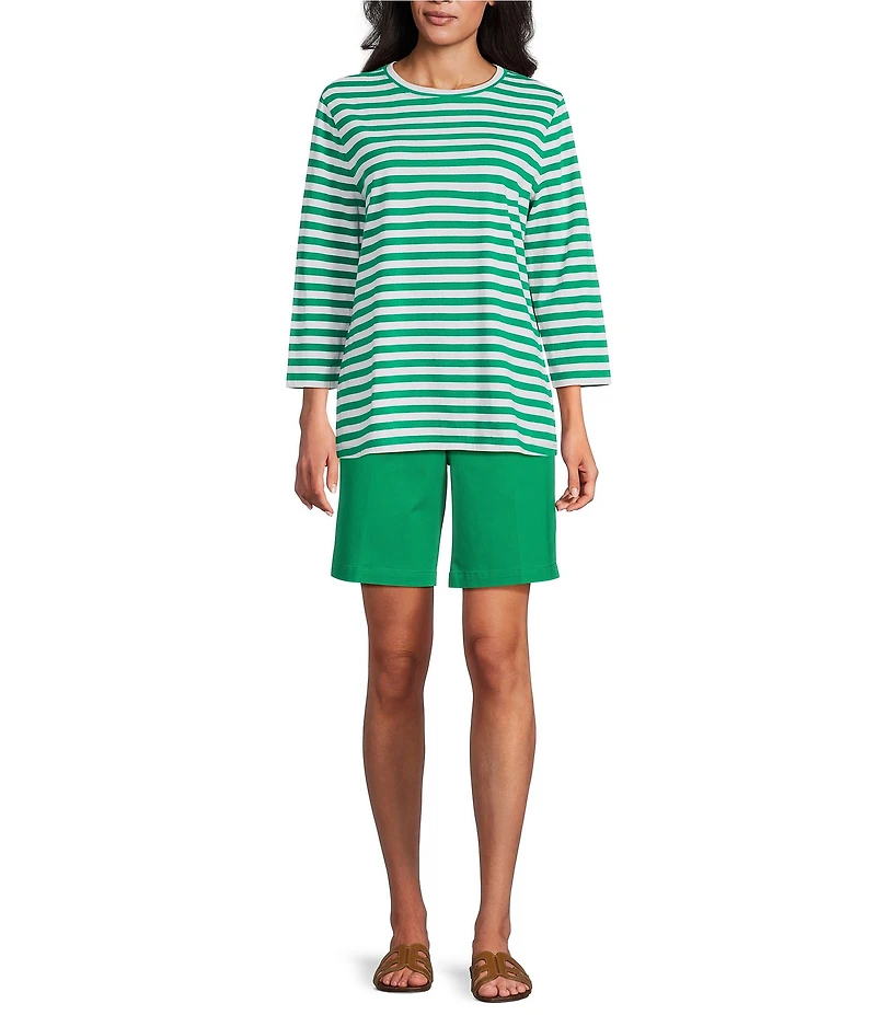 Westbound Stripe Print 3/4 Sleeve Crew Neck Top