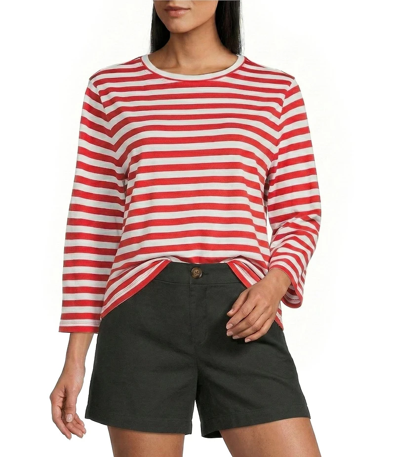 Westbound Stripe Print 3/4 Sleeve Crew Neck Top