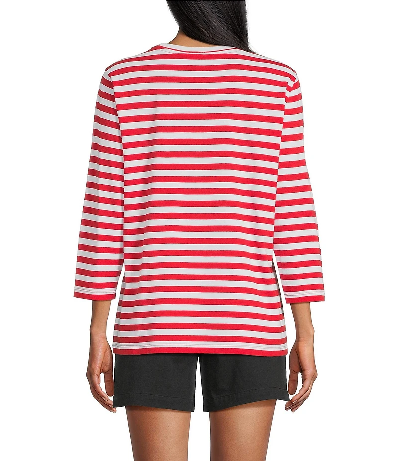Westbound Stripe Print 3/4 Sleeve Crew Neck Top