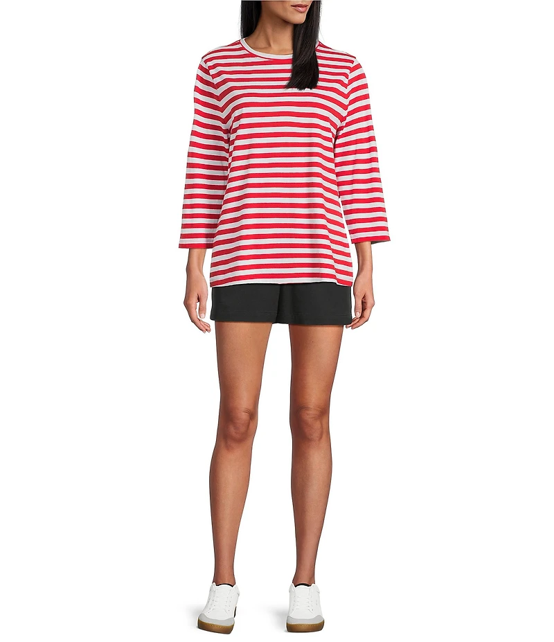 Westbound Stripe Print 3/4 Sleeve Crew Neck Top