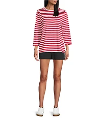 Westbound Stripe Print 3/4 Sleeve Crew Neck Top