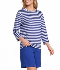 Westbound Perfect Outfit Picks Stripe Print 3/4 Sleeve Crew Neck Top