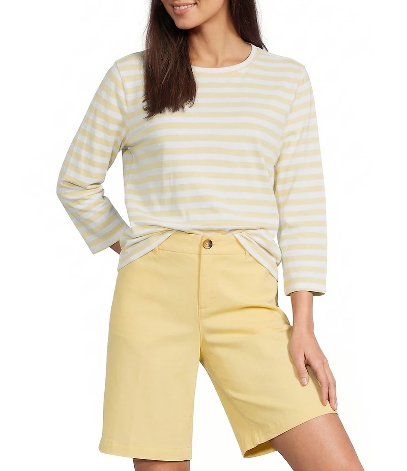 Westbound Perfect Outfit Picks Stripe Print 3/4 Sleeve Crew Neck Top