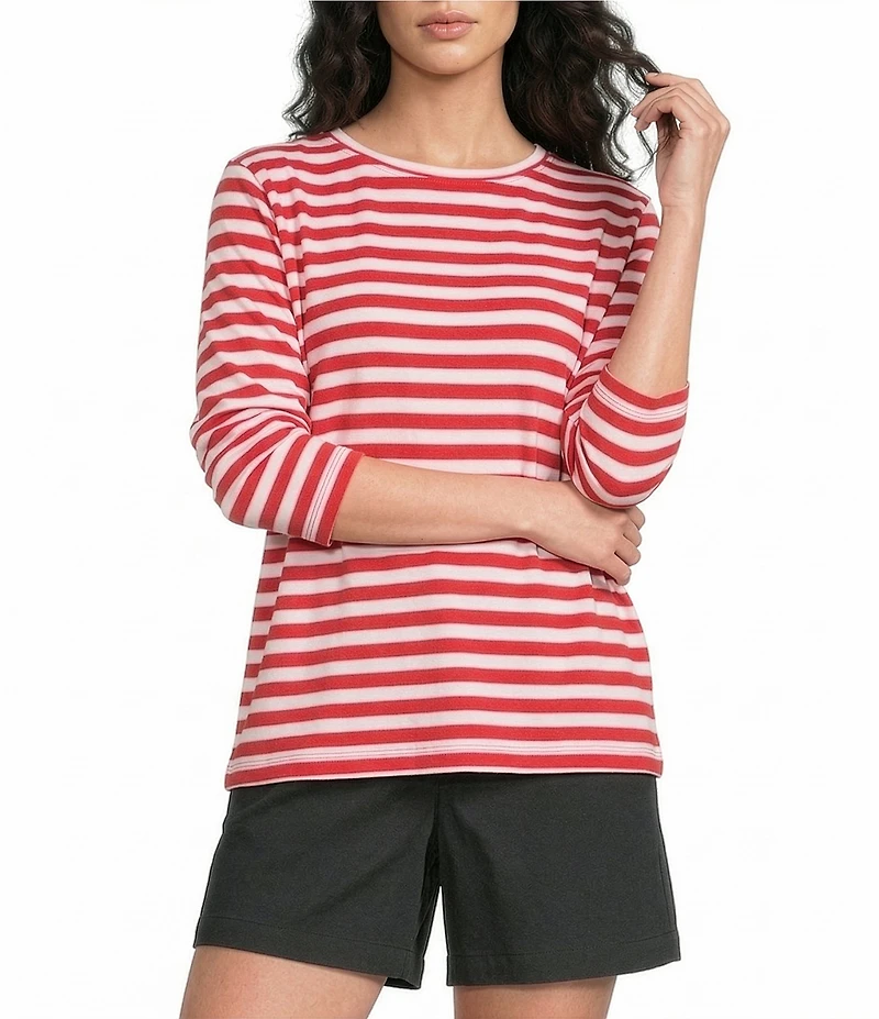 Westbound Perfect Outfit Picks Stripe Print 3/4 Sleeve Crew Neck Top