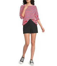 Westbound Perfect Outfit Picks Stripe Print 3/4 Sleeve Crew Neck Top