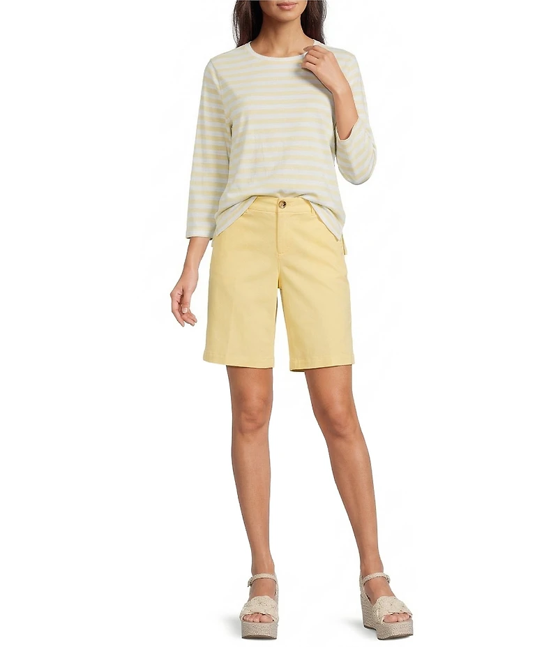 Westbound Perfect Outfit Picks Stripe Print 3/4 Sleeve Crew Neck Top