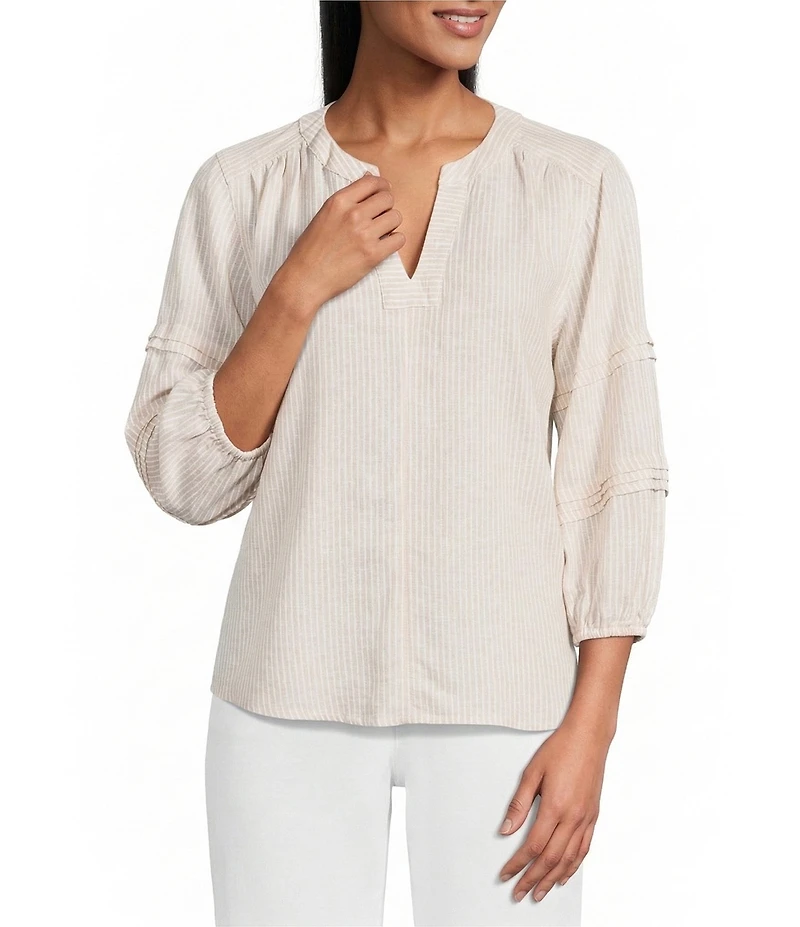 Westbound Stripe Print 3/4 Sleeve V-Neck Top