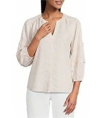 Westbound Stripe Print 3/4 Sleeve V-Neck Top