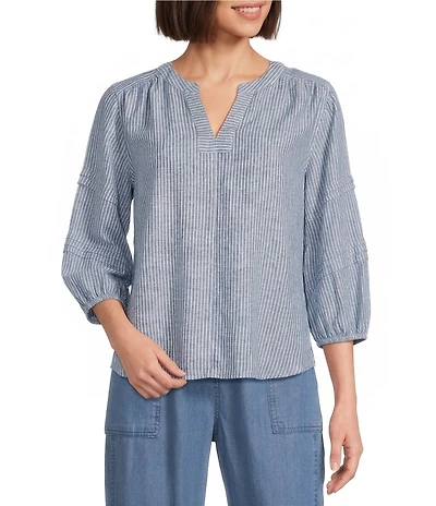 Westbound Stripe Print 3/4 Sleeve V-Neck Top