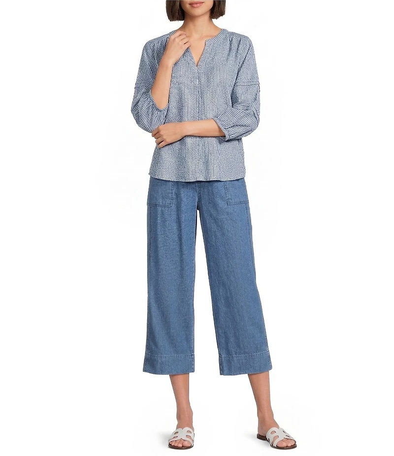 Westbound Stripe Print 3/4 Sleeve V-Neck Top