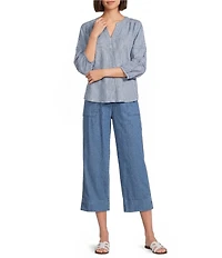 Westbound Stripe Print 3/4 Sleeve V-Neck Top