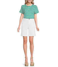 Westbound Perfect Outfit Picks Stripe Print Short Sleeve Crew Neck Tee
