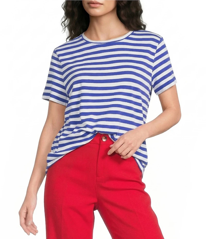 Westbound Perfect Outfit Picks Stripe Print Short Sleeve Crew Neck Tee