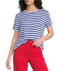 Westbound Perfect Outfit Picks Stripe Print Short Sleeve Crew Neck Tee