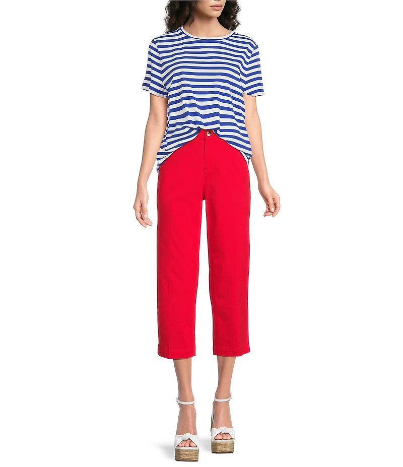 Westbound Perfect Outfit Picks Stripe Print Short Sleeve Crew Neck Tee