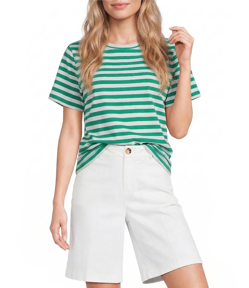 Westbound Perfect Outfit Picks Stripe Print Short Sleeve Crew Neck Tee
