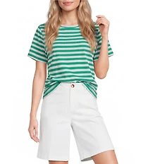 Westbound Perfect Outfit Picks Stripe Print Short Sleeve Crew Neck Tee