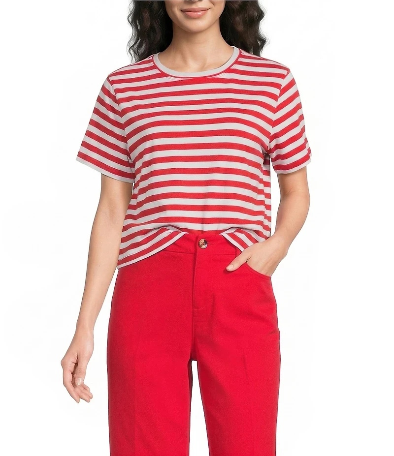 Westbound Perfect Outfit Picks Stripe Print Short Sleeve Crew Neck Tee