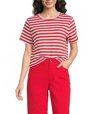 Westbound Perfect Outfit Picks Stripe Print Short Sleeve Crew Neck Tee