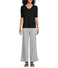 Westbound Stripe Print Smocked Waist Mid Rise Wide Leg Linen Pants