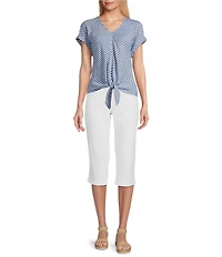 Westbound Stripe Short Sleeve V-Neck Tie Front Top