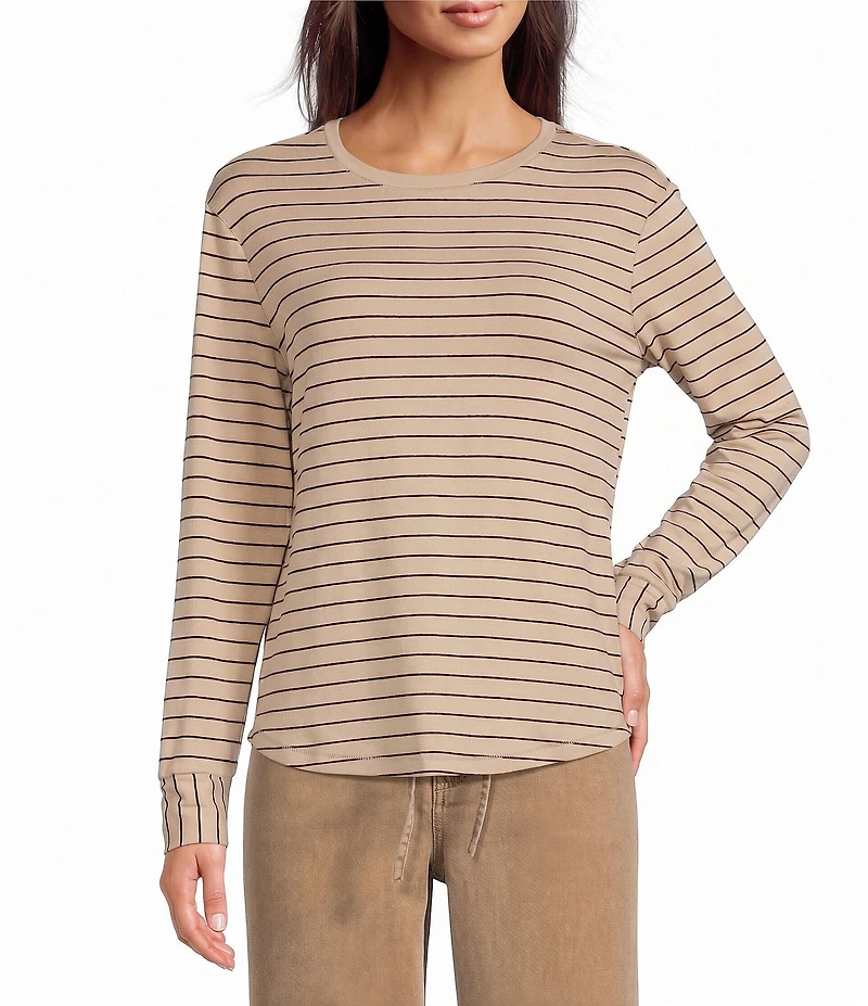 Westbound Striped Long Sleeve Crew Neck Knit Tee