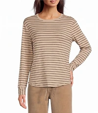 Westbound Striped Long Sleeve Crew Neck Knit Tee