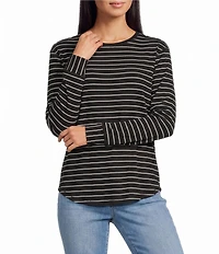 Westbound Striped Long Sleeve Crew Neck Knit Tee