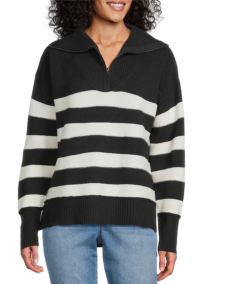 Westbound Striped Long Sleeve Quarter Zip Sweater
