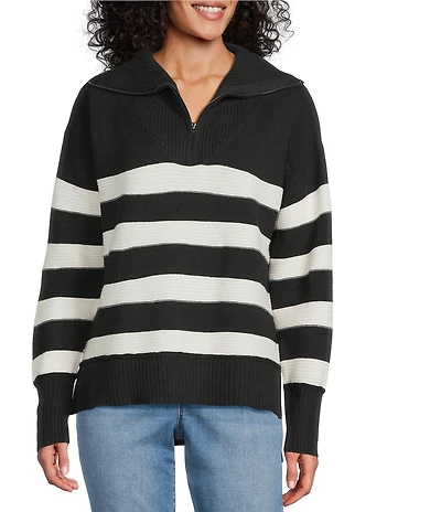 Westbound Striped Long Sleeve Quarter Zip Sweater