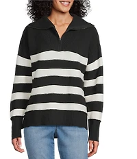 Westbound Striped Long Sleeve Quarter Zip Sweater