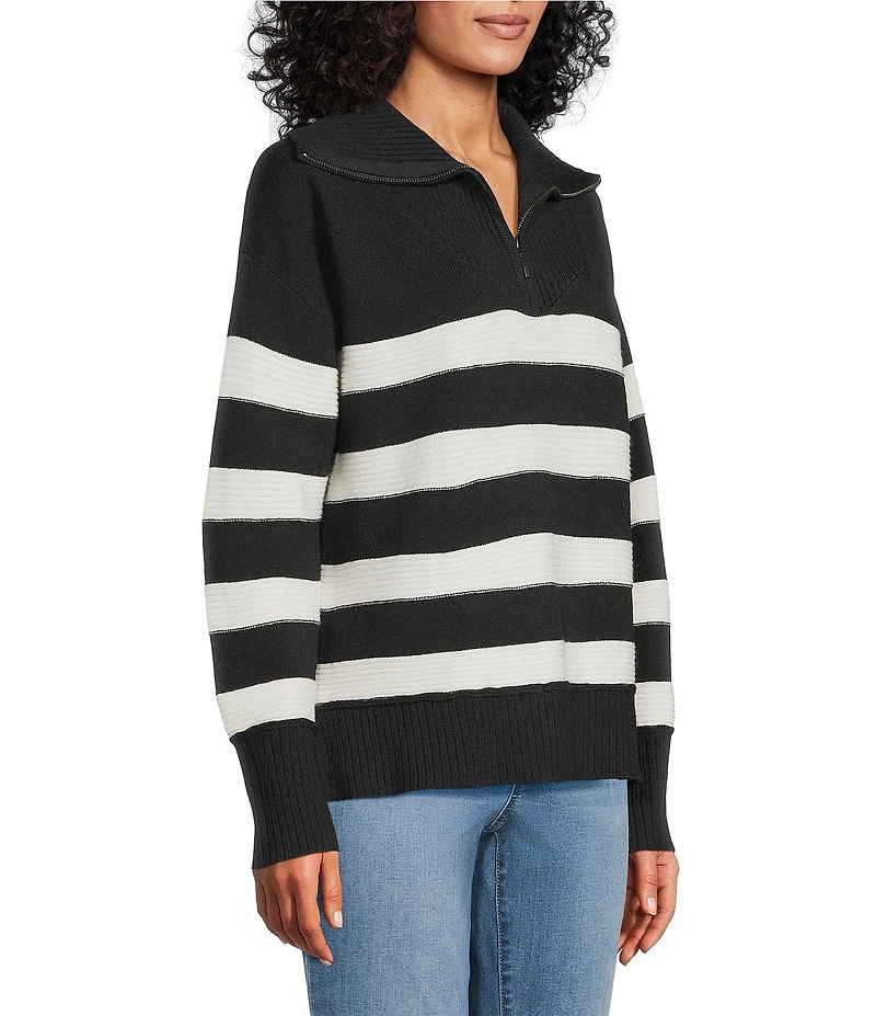 Westbound Striped Long Sleeve Quarter Zip Sweater