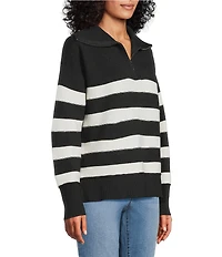 Westbound Striped Long Sleeve Quarter Zip Sweater
