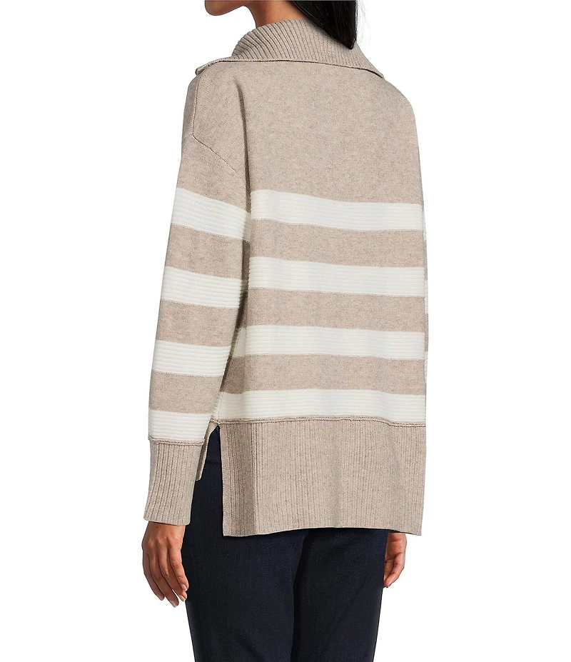 Westbound Striped Long Sleeve Quarter Zip Sweater