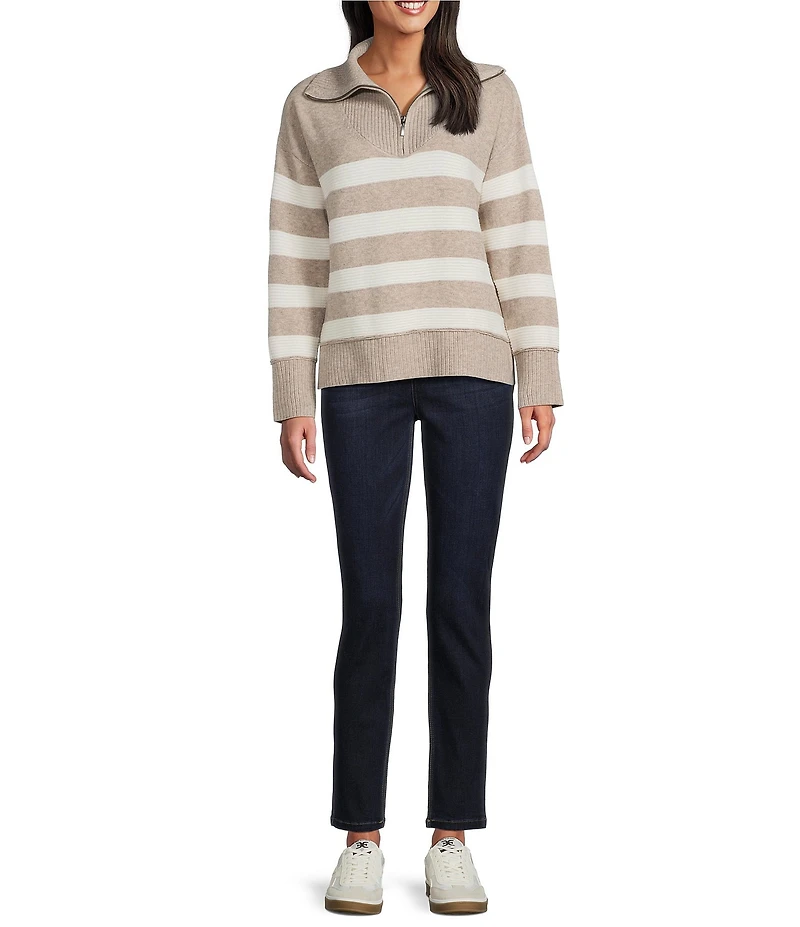 Westbound Striped Long Sleeve Quarter Zip Sweater