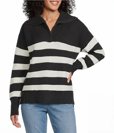 Westbound Striped Long Sleeve Quarter Zip Sweater