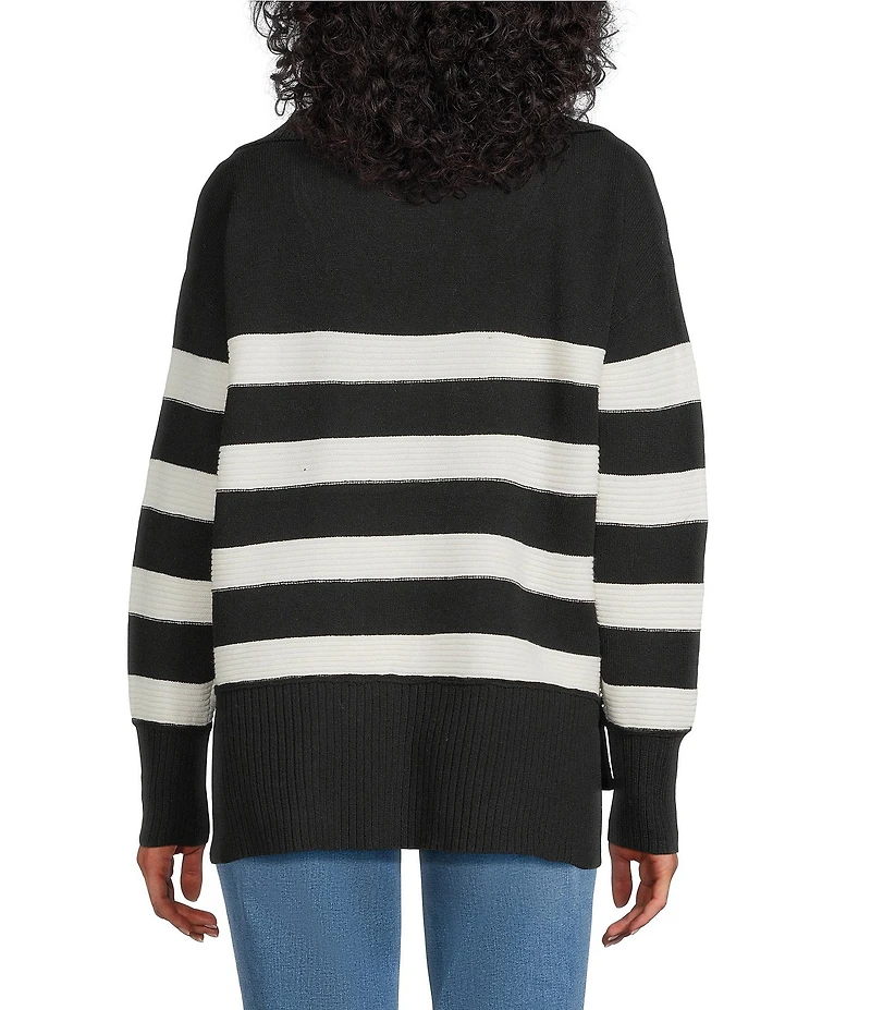 Westbound Striped Long Sleeve Quarter Zip Sweater