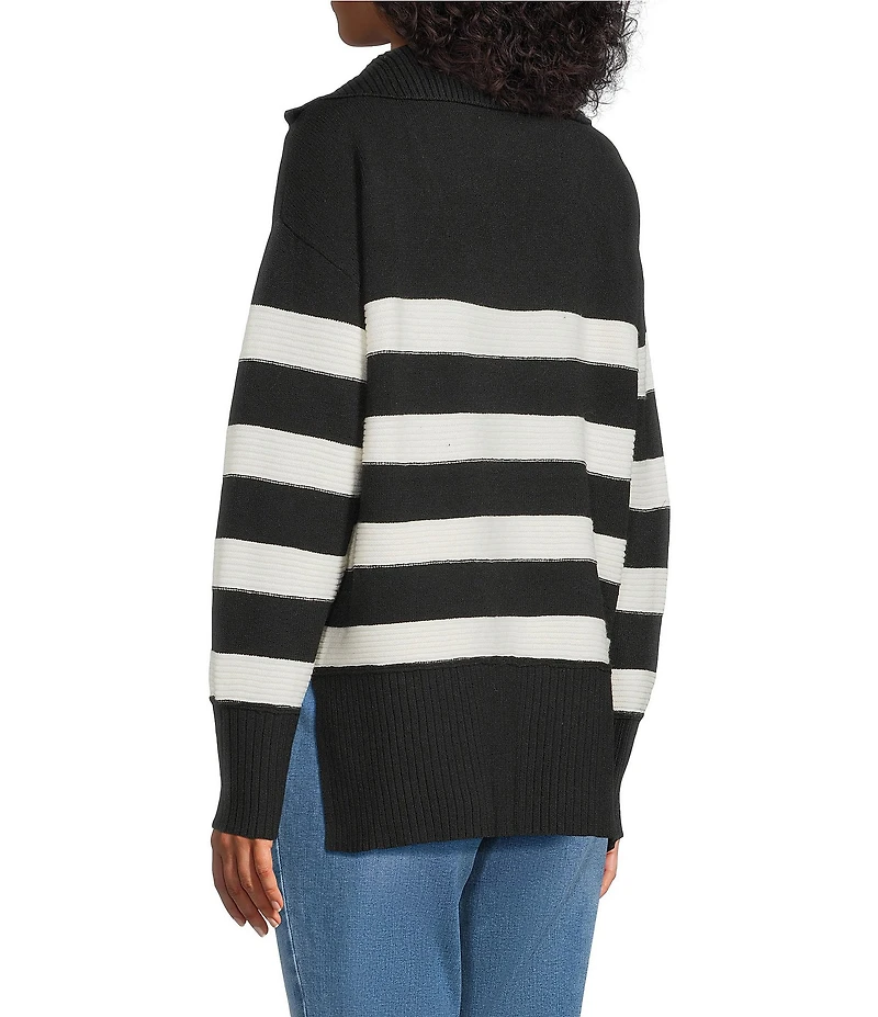 Westbound Striped Long Sleeve Quarter Zip Sweater